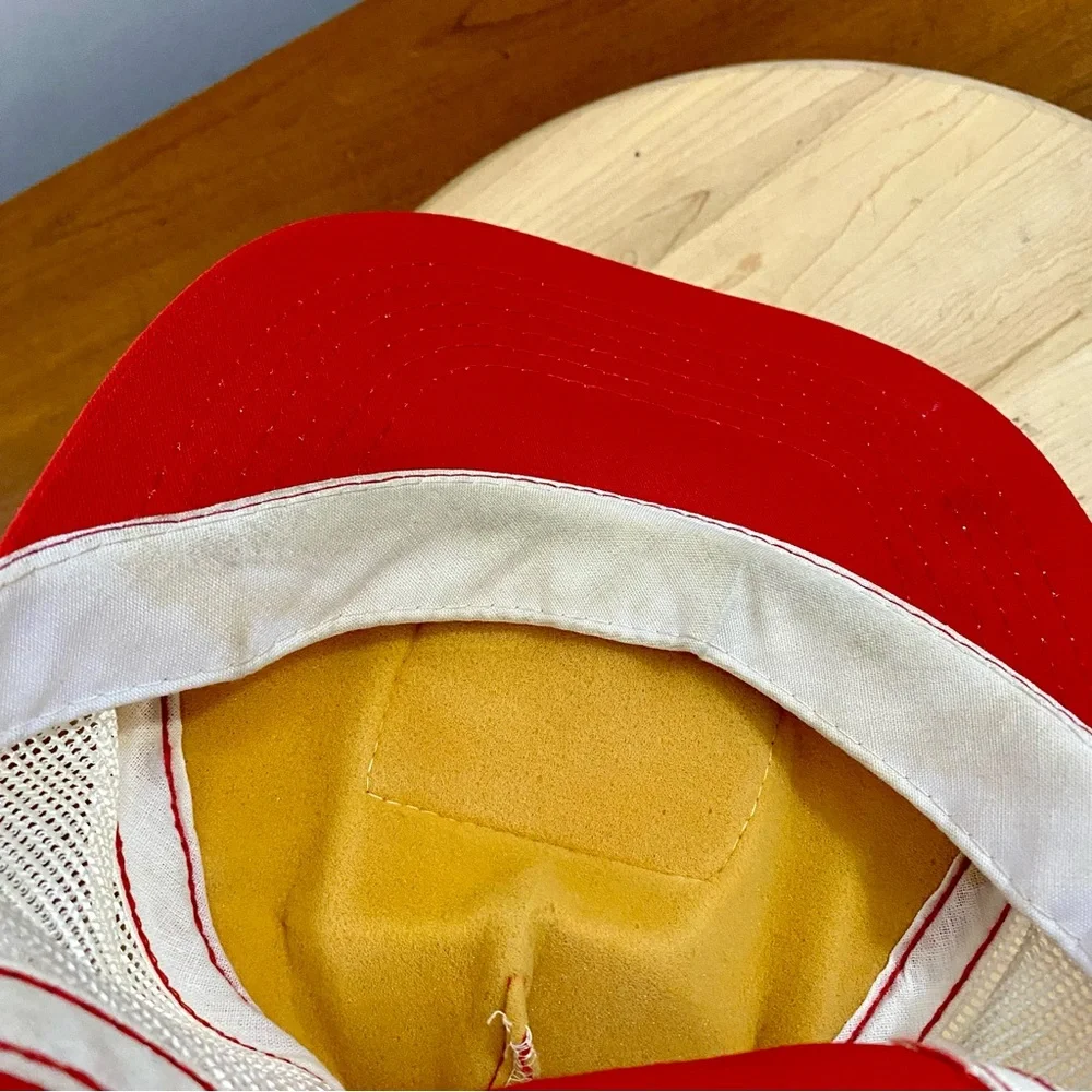 Young AN Vintage Datsun Mesh SnapBack‎ Trucker Advertising Hat Red Yellow 90s